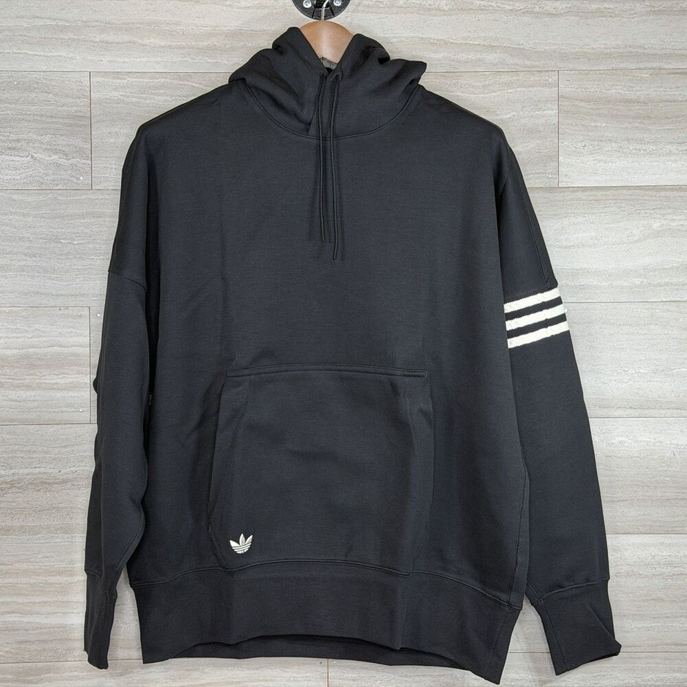 Adidas New Classics Trefoil 3 Stripes Hoodie Mens M Black Pullover Sweatshirt